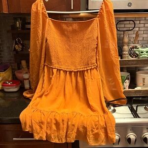 Aritzia orange smocked dress